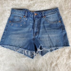 H&M Coachella Stars Embroidered Jean Shorts Size 12